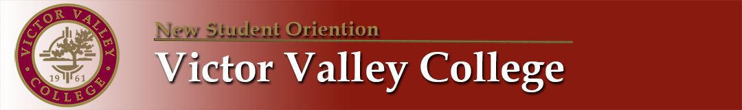 Victor Valley College new student orientation header graphic and campus logo